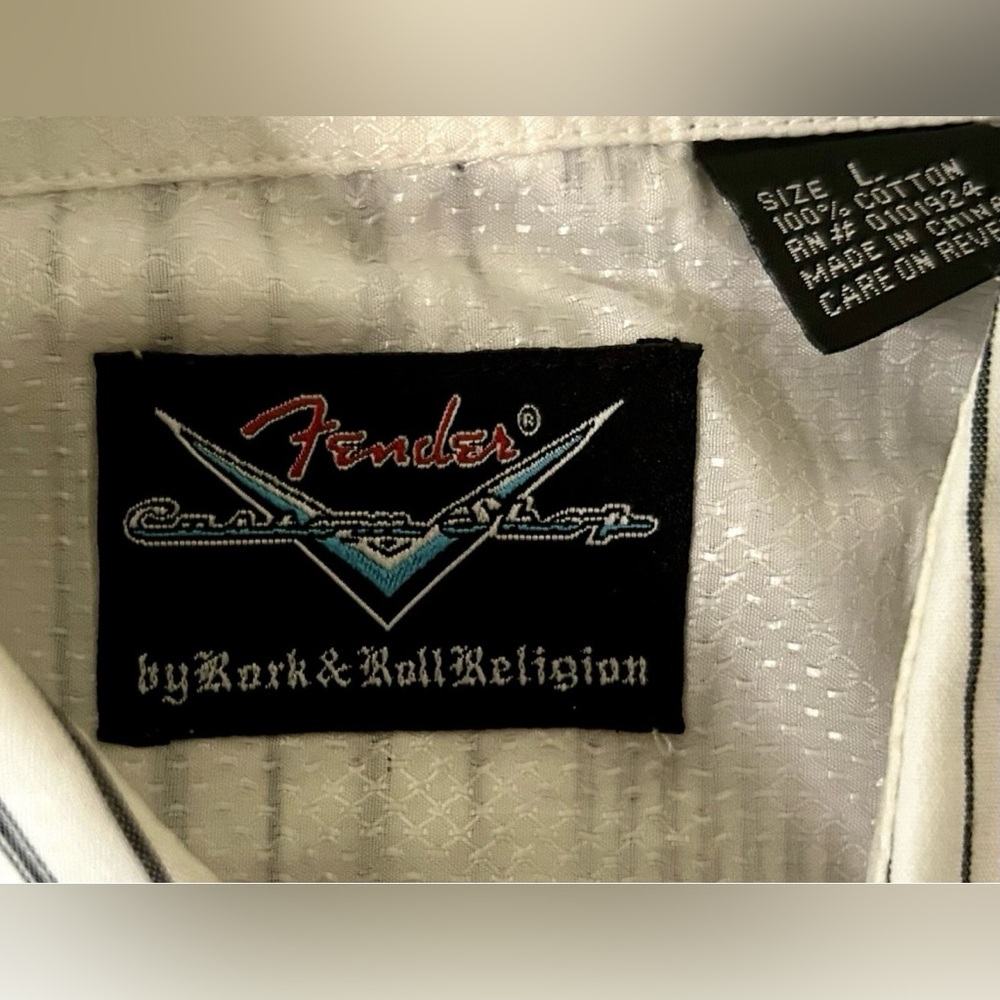 Fender Men's Black and White Striped Button Down Shirt Men’s L - Picture 3 of 5